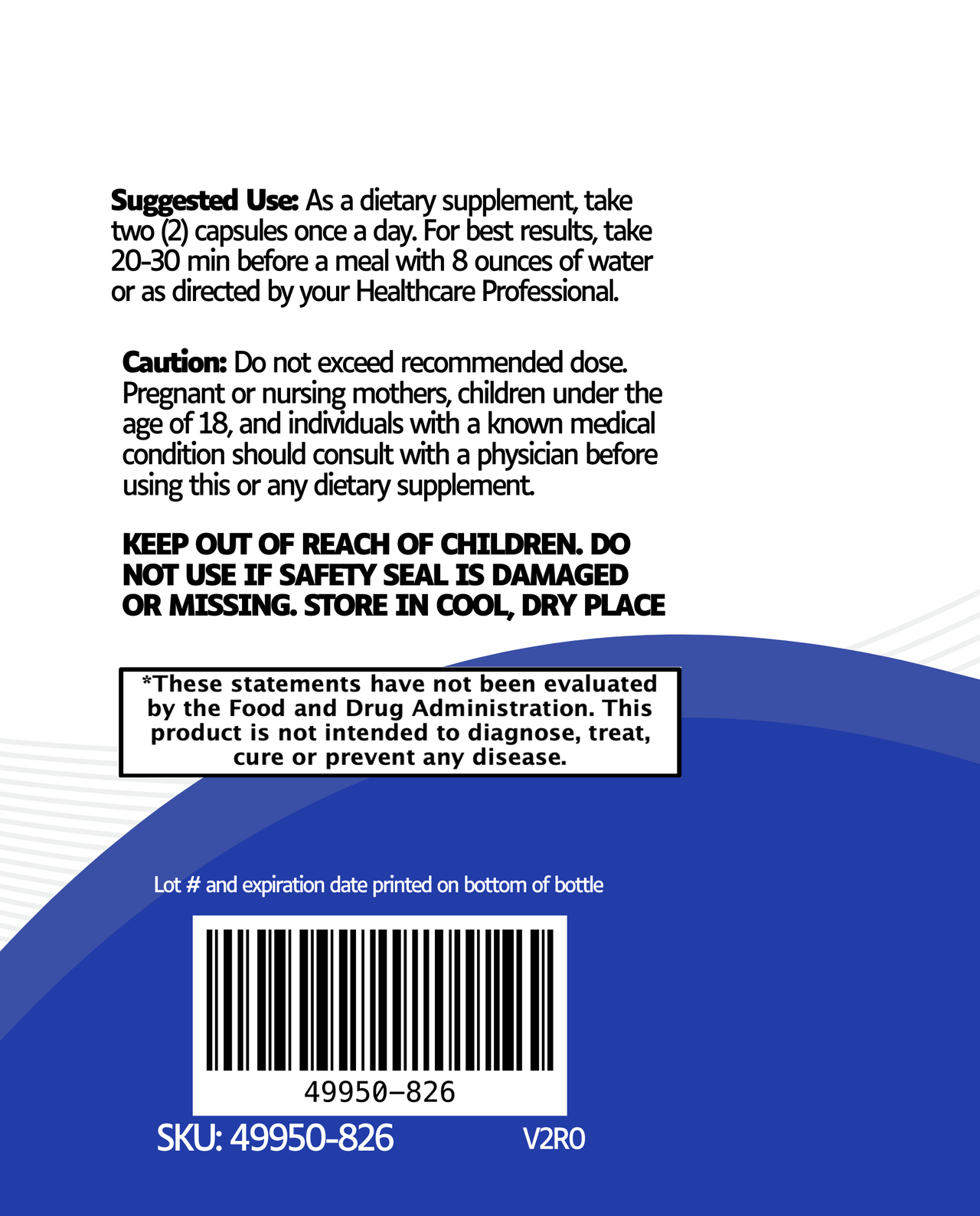 Back label of 5-HTP dietary supplement bottle with usage instructions, caution for some users, safety warning, barcode, SKU, and disclaimer that claims about 5-HTP supporting serotonin levels aren’t evaluated by the FDA.