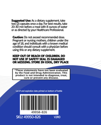 Back label of 5-HTP dietary supplement bottle with usage instructions, caution for some users, safety warning, barcode, SKU, and disclaimer that claims about 5-HTP supporting serotonin levels aren’t evaluated by the FDA.