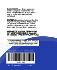 B-12 Complex label includes suggested use, caution, and FDA disclaimer. Instructions state to keep out of reach of children and store in a cool, dry place. Benefits: supports healthy skin and energy. Barcode, SKU, and lot number are at the bottom.