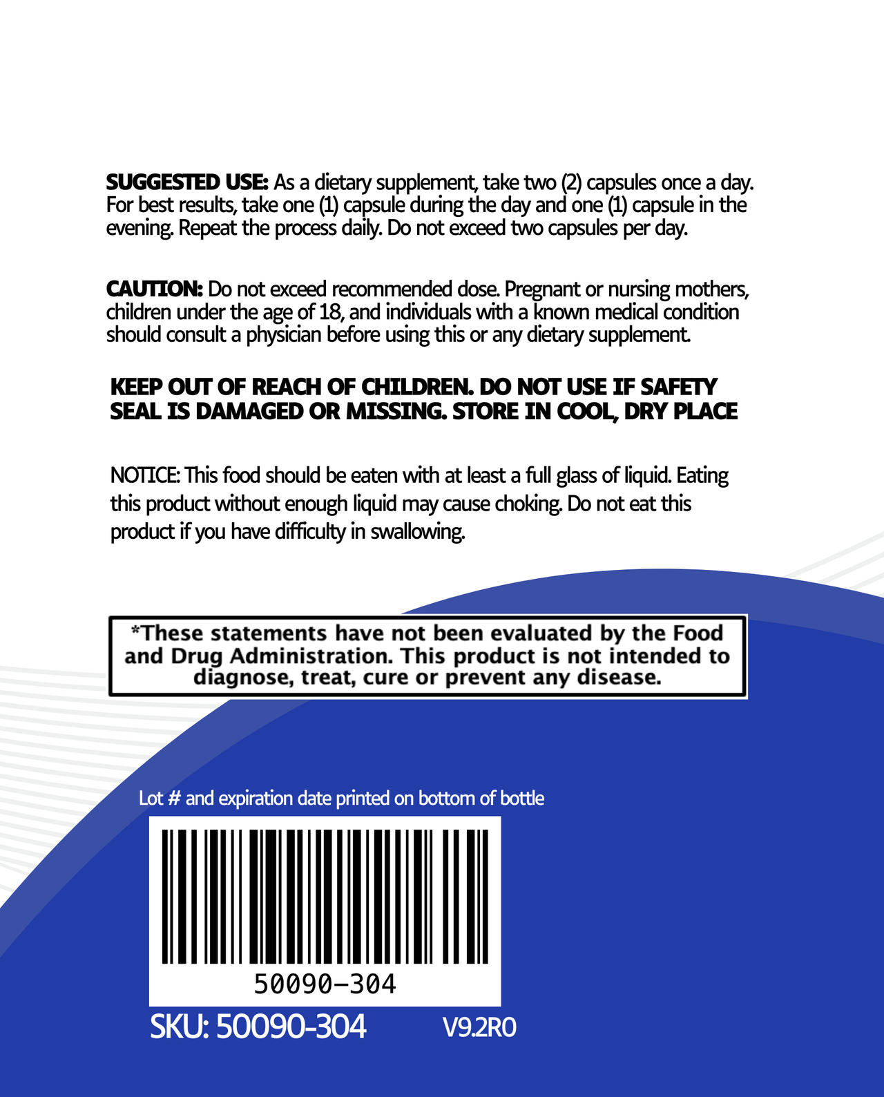 Back label of Acai Max Detox with directions, caution, storage info, child warning, and disclaimer: not FDA evaluated or intended to treat diseases. Designed to support weight loss and colon detox.