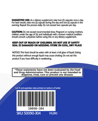 Back label of Acai Max Detox with directions, caution, storage info, child warning, and disclaimer: not FDA evaluated or intended to treat diseases. Designed to support weight loss and colon detox.